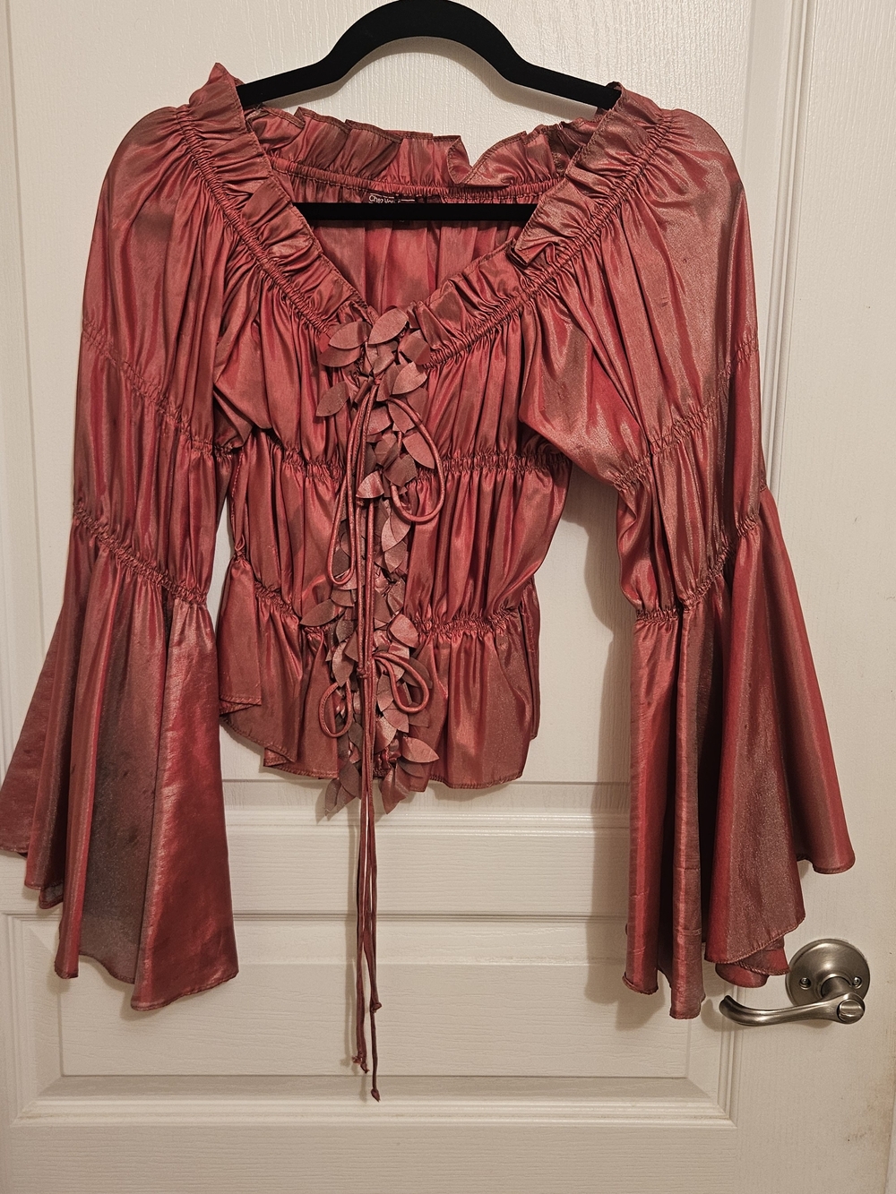 Women’s Red Lace-Up Peasant Top